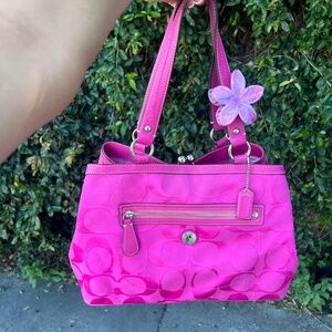 Y2K Hot Pink Coach Signature Laura Kisslock Tote Bag